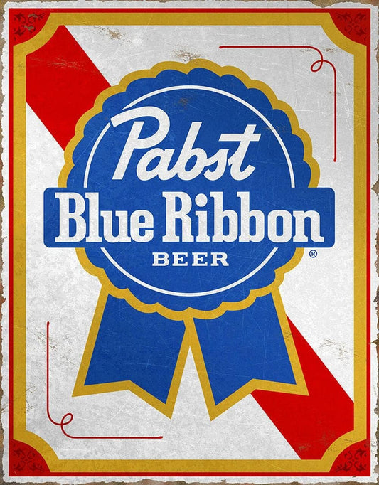 PBR - Pabst Blue Ribbon Beer Tin Sign - Nostalgic Vintage Metal Wall Décor - Made in USA