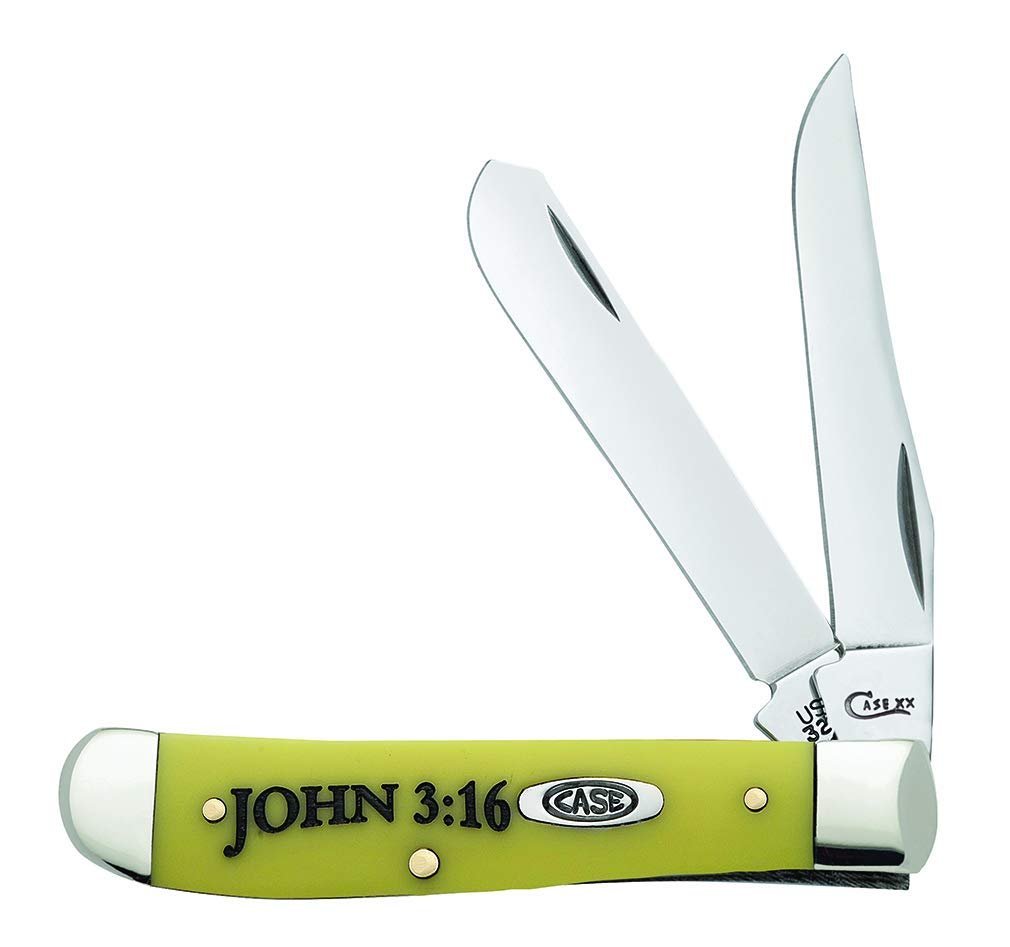 Case WR XX Pocket Knife Yellow Synthetic Mini Trapper-John 3:16 Item #8850 - ...