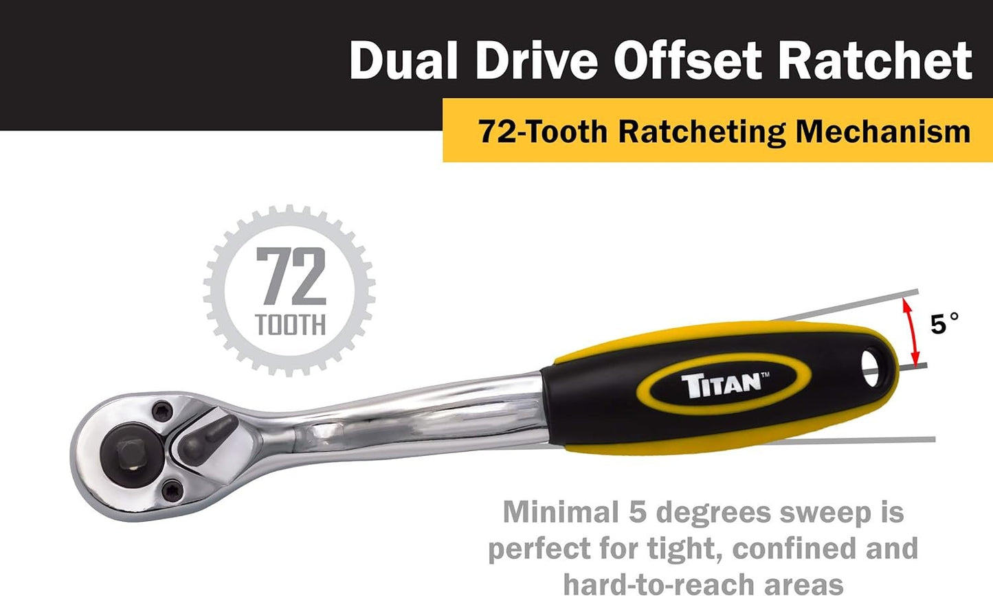 Titan 12052 1/4-Inch and 3/8-Inch Dual Drive x 8-Inch 72-Tooth Dual Head Offset Ratchet