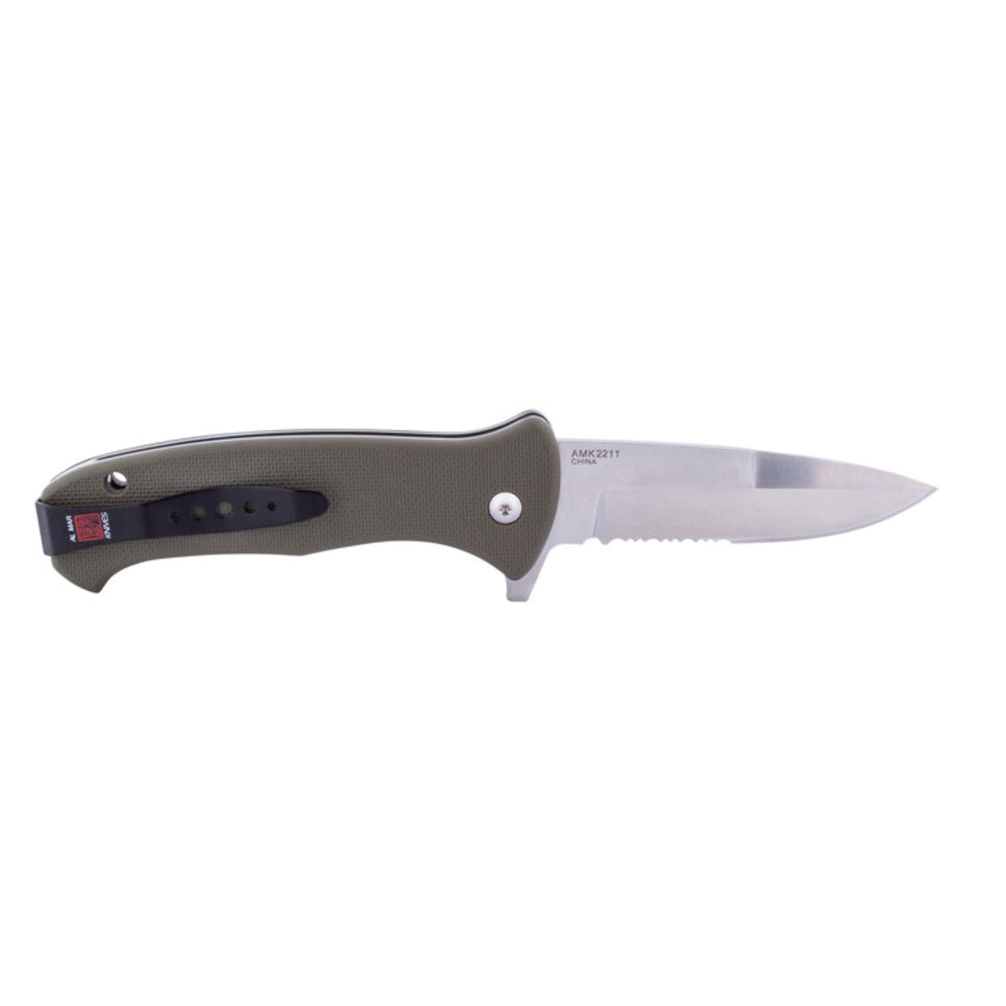 Al Mar (AMK2211) SERE 2020 - 3.6" Combo Blade GRN Handle | OD Green | Folding Pocket Knife