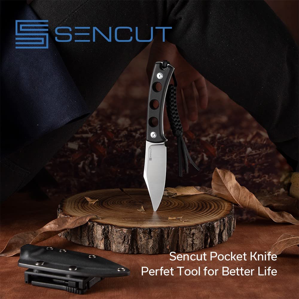 SENCUT Waxahachie Fixed Blade Knife, Full Tang Clip Point Satin 9Cr18MoV Blad...